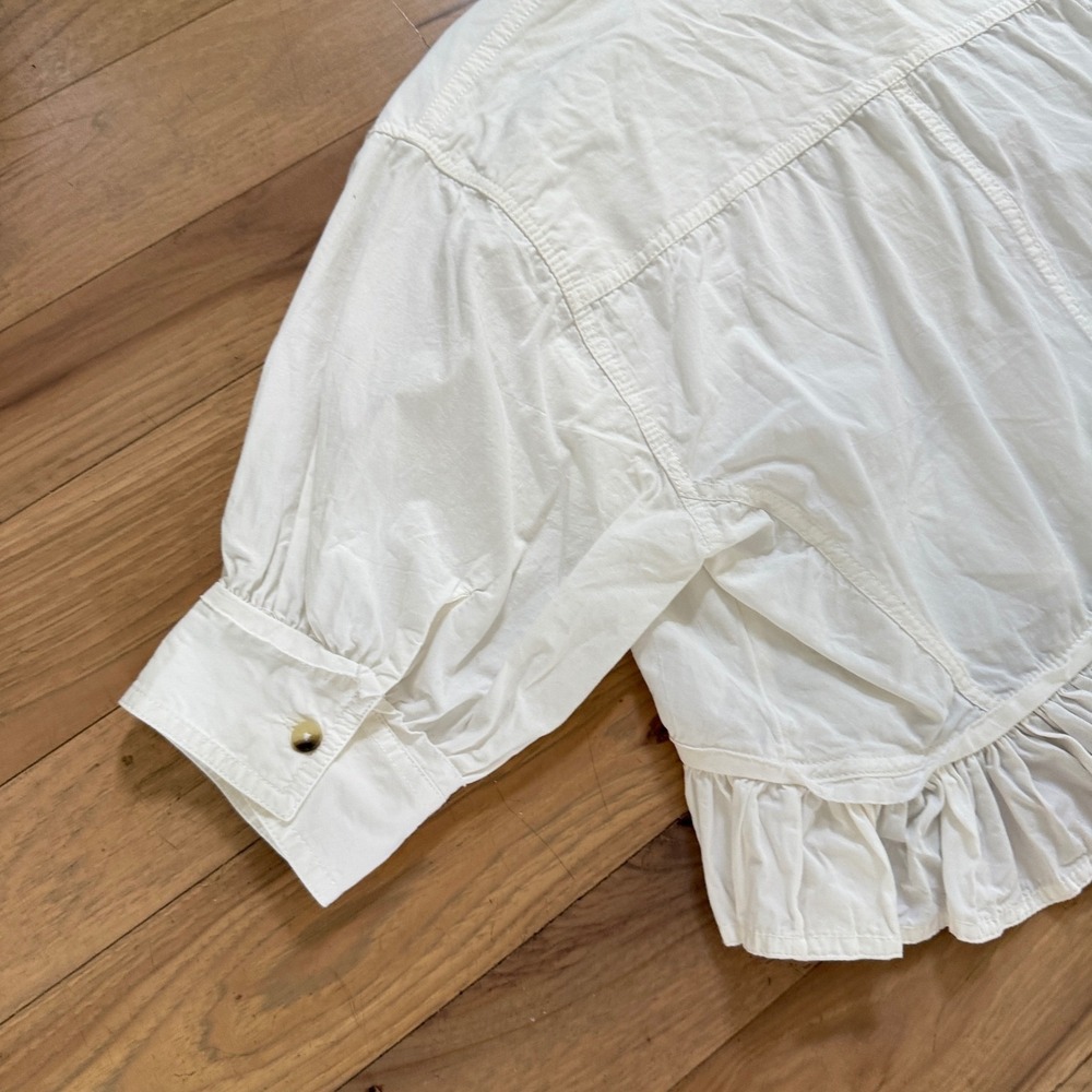 We The Free Bailey Shirt Women XS White Cotton Ruffle Hem Cropped OB2270386 - Picture 8 of 15